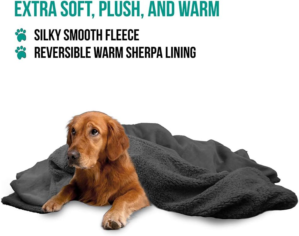 PetAmi Dog Blanket, Sherpa Dog Blanket | Plush, Reversible, Warm Pet Blanket for Dog Bed, Couch, Sofa, Car (Grey/Grey Sherpa, 60x80 Inches) : Pet Supplies