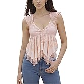 Women Y2k Lace Going Out Crop Top Summer Cap Sleeve Sheer Shirt Tanks Babydoll Tops Coquette Clothes