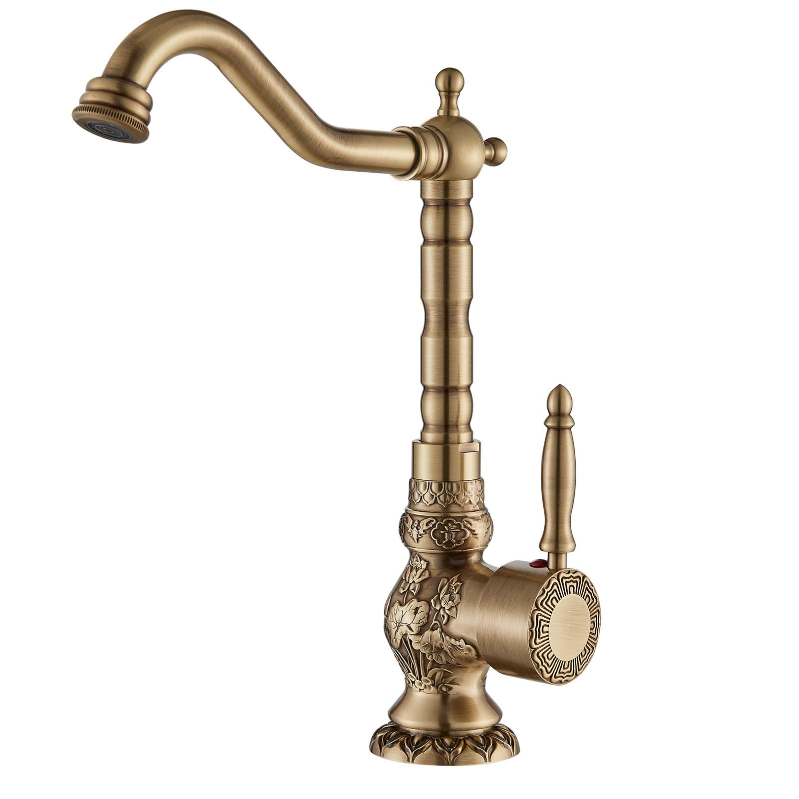 Suguword Antique Brass High Tap Bathroom Basin Single Lever Sink Mixer Tap 360° Rotating Spout