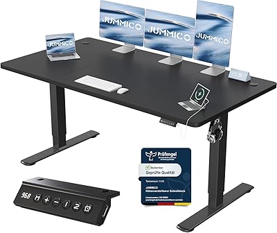 JUMMICO Höhenverstellbarer Schreibtisch mit USB-Ladeanschluss 160 x 70 cm, Schreibtisch Höhenverstellbar Elektrisch, Steh-Sitz Tisch Stehpult Verstellbarer Computertisch,Standing Desk,Schwarz