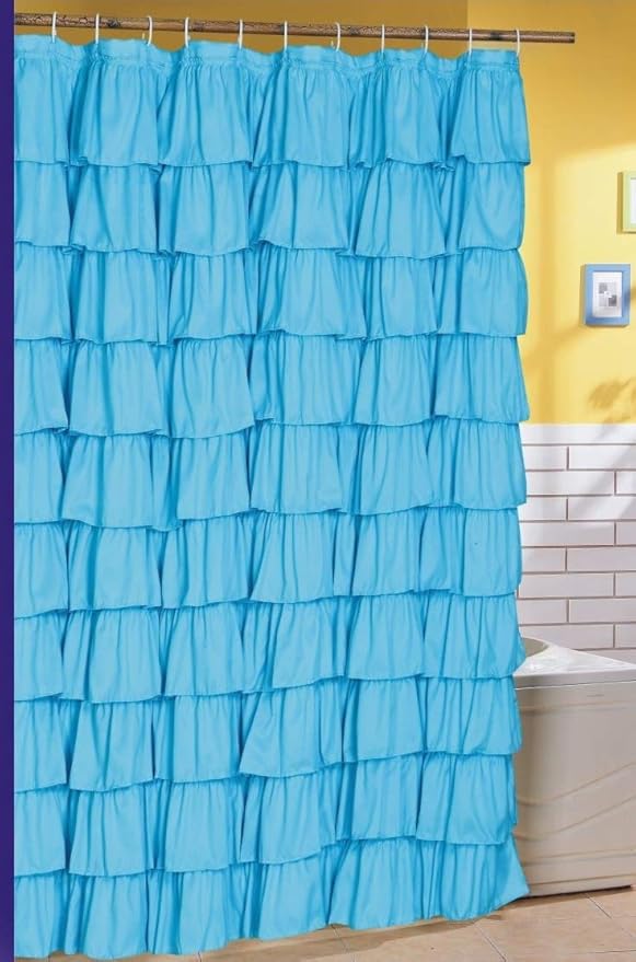 Amazon Com Spring Design Flamenco Ruffle Shower Curtain Blue