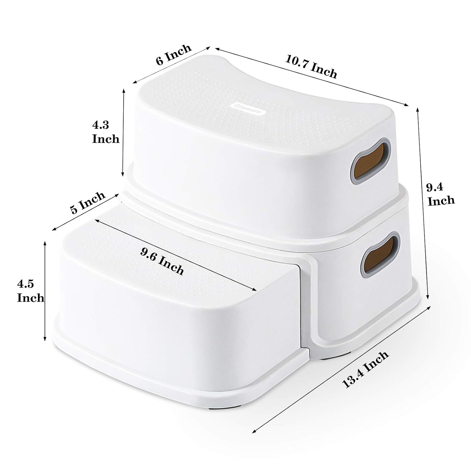 Glamore 2 Step Stool for Kids, Toddler Step Stool, Kids Step Stool for Potty Training, Bathroom Toilet Stool, Slip Resistant, Dual Height 4.5"- 9.4", Dual Width 5"- 6", White 1 Pack : Baby