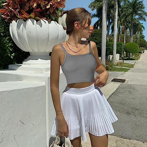 WOMEN’S 3 PIECE RIBBED TANK TOPS SEAMLESS CROP TANKS FOR WOMWN SLEEVELESS SCOOP NECK WORKOUT CAMI TOP – BLACK/GRAY/BROWN M