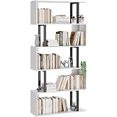 Gadroad 5-Tier Tall Bookshelf, S-Shaped Book Shelf Unit, White | 62 Inch Freestanding Display Shelf, Geometric Bookcase, Tall Storage Shelving for Living Room/Bedroom/Home Office