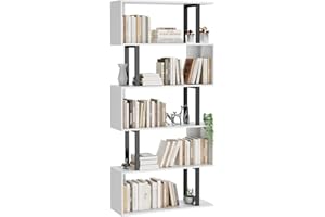 Gadroad 5 Tier Geometric Bookcase,S Shaped Bookshelf, Wood Decorative Storage Shelving, Modern Freestanding Display Shelves, Tall Book Shelf Unit for Living Room Bedroom, White