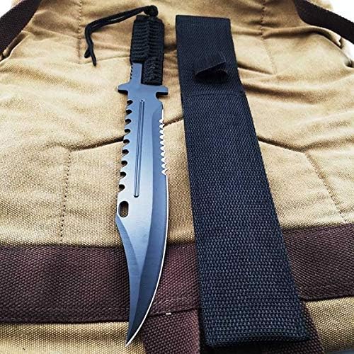 JGN Trading 13"" Black Tactical Fixed Blade Knife Camping Hunting Hiking Fishing Cuting Survival Knives Self Defense Weapons with Nylon Sheath