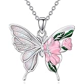 AINFQY Butterfly/Dragonfly Necklace for Women 925 Sterling Silver Animals Pendant Necklace Opal Moss Agate Jewelry Gift