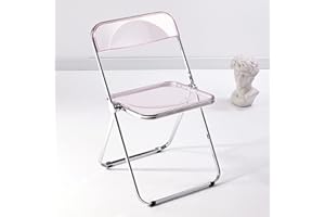 KAIHAOWIN Luxury Modern Transparent Folding Chair Acrylic Folding Chairs-Acrylic Ghost Stackable Crystal Seat-PC Plastic Living Room Seat-Chrome Frame Accent Side Chair for Outside Inside-Pink