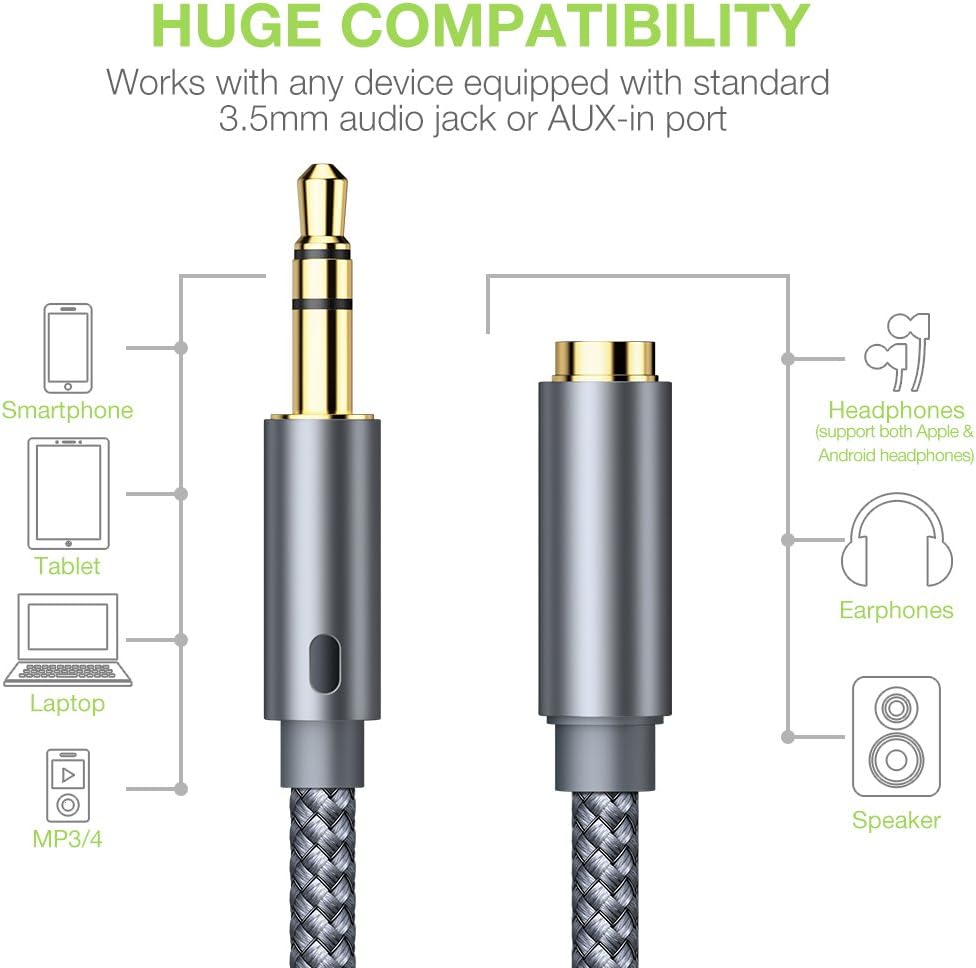 Oldboytech Headphone Extension Cable, [2-Pack, 6.6ft, Hi-Fi Sound] 3.5mm Stereo Audio Cable Nylon-Braided Male to Female AUX Cord Adapter Compatible with iPad iPod Speaker Smartphone Tablets & More: Industrial & Scientific