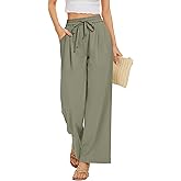 FUNYYZO 2025 Women Summer Pants Drawstring Waist Wide Leg Pants Loose Fit with Pockets Pull On