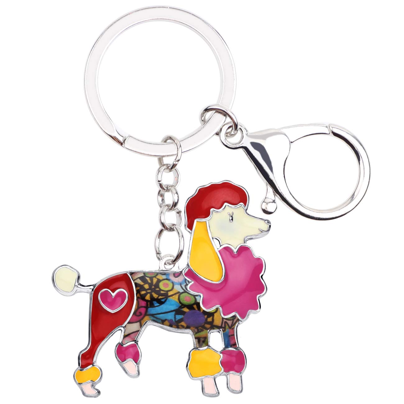 BONSNY Enamel Metal Heart Rhinestone Poodle Dog Key Chains For Women Kids Car Purse bag Rings Charms Pets Gift (Red)