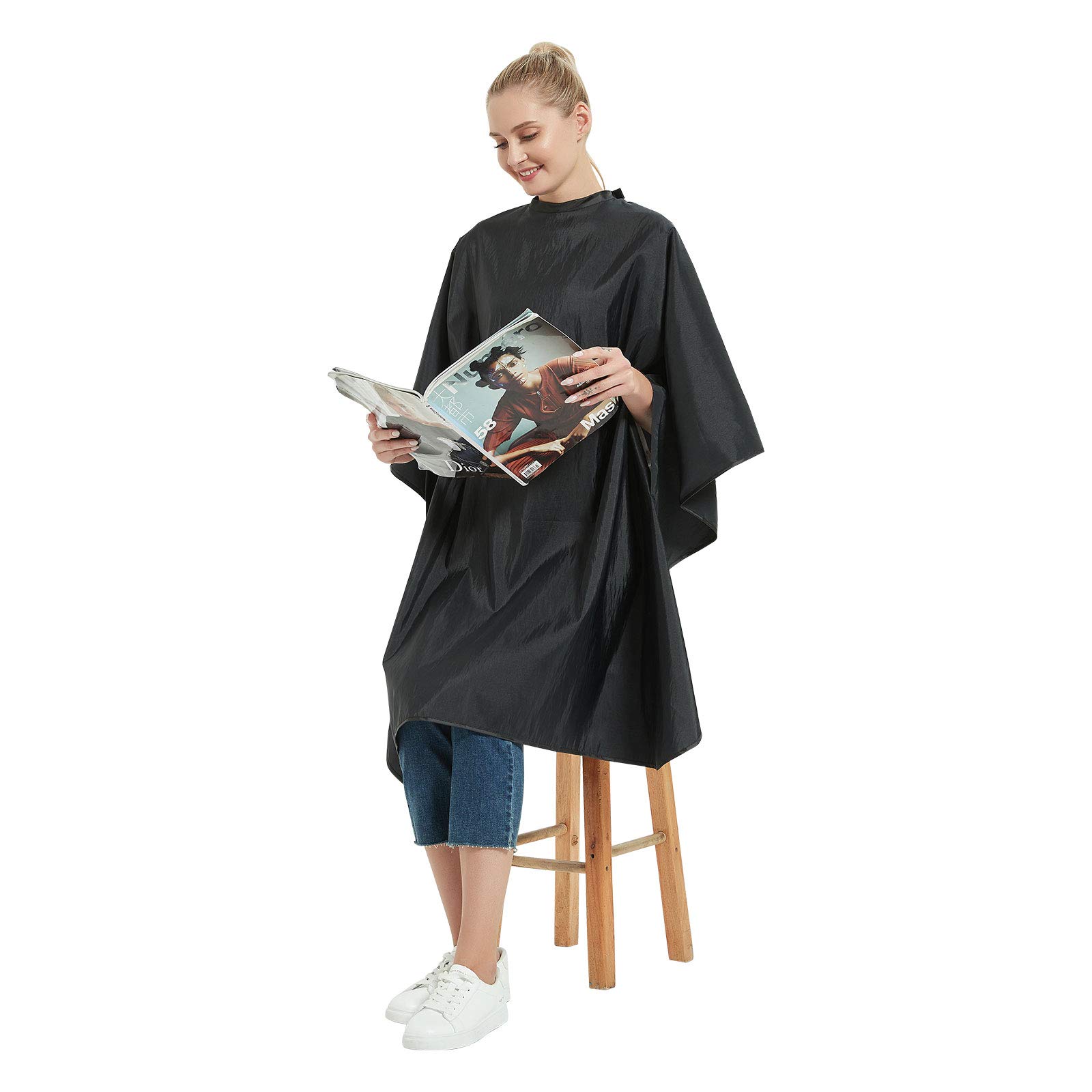 Hair Cutting Barbering Cape with Snaps Closure, Salon Hairdressing Hairdresser Barber Haircut Cape with Hand Holes-51 x 58 Inches, Black