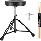 EASTROCK Drum Throne,Padded Drum Seat Drumming Stools with Anti-Slip Feet for Adults and Kids Drummers (Dark Black)