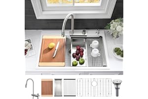 33 Inch Drop In Waterfall Kitchen Sink-VASOYO 33x19 Topmount Drop In Workstation Kitchen Sink Single Bowl White Quartz Sink Smart Kitchen Sink with Pull-out Faucet