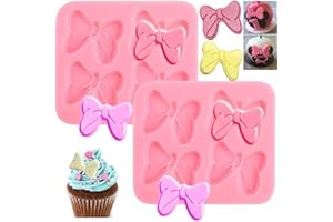 ELINKA 2 Pack Bows Silicone Fondant Molds Sugar Candy Cake Pop Mouse Bow Cartoon Butterfly Tie Craft Molds DIY Birthday Party Cake Decorating