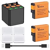 Vemico Hero 7 Battery Charger Kit with 1500mAh 2 Packs Hero 5 Batteries USB-C 3-Slots Charger for Hero 7 Black,Hero 6 Black,Hero 5 Black,Hero 2018 Battery