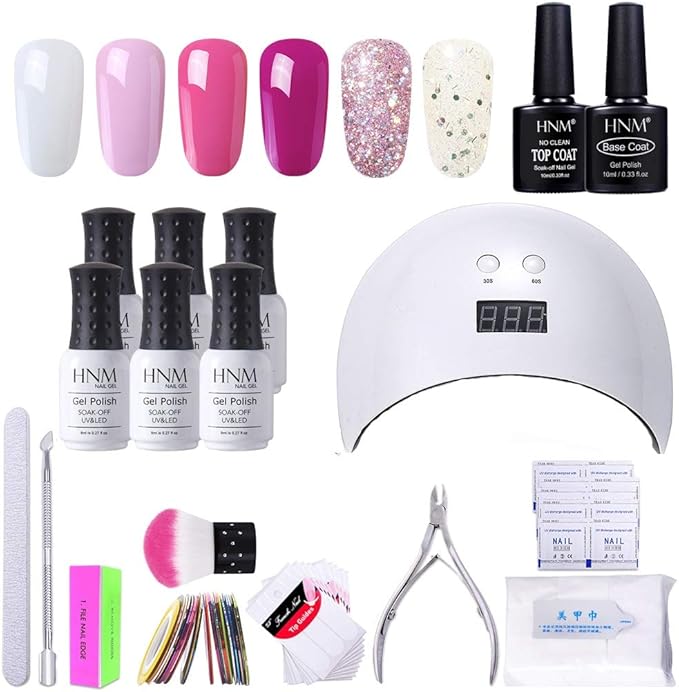 HNM 6 Gel Nail Starter Kit with 24W LED Curing Lamp Base and Top Coat