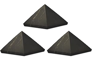 Shungite World 3 pcs Authentic Shungite Pyramid Unpolished, 50 mm / 1.96" Real Shungite Stones Shungite Crystal Pyramid Home Protection Room Decor Office Decor Authentic Crystals Black Pyramid