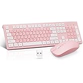 Wireless Silent Keyboard and Mouse Combo, Ultra-Slim Sleek Design Full-Sized Wireless Keyboard and Adjustable DPI Mouse, 2.4GHz USB Receiver for PC, Windows, MAC, Desktop, Laptop (Pink)