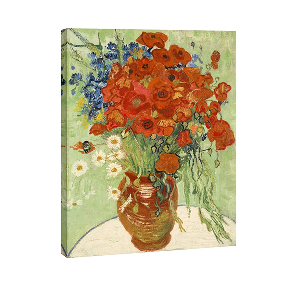 Wieco Art - Large Red Poppies and Daisies Canvas Print of Van Gogh Floral Oil Paintings Reproduction Classic Flowers Artwork Pictures on Canvas Wall Art for Home Office Decorations