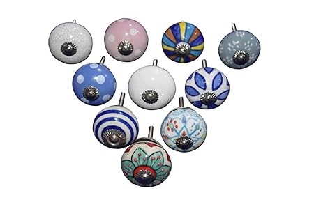 10pc Set India Assorted Multicolor Ceramic Drawers Knobs Door