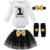 Nwnip Newborn Baby Girls My 1st New Year's Outfit Long Sleeve Romper Tulle Tutu Skirt Set