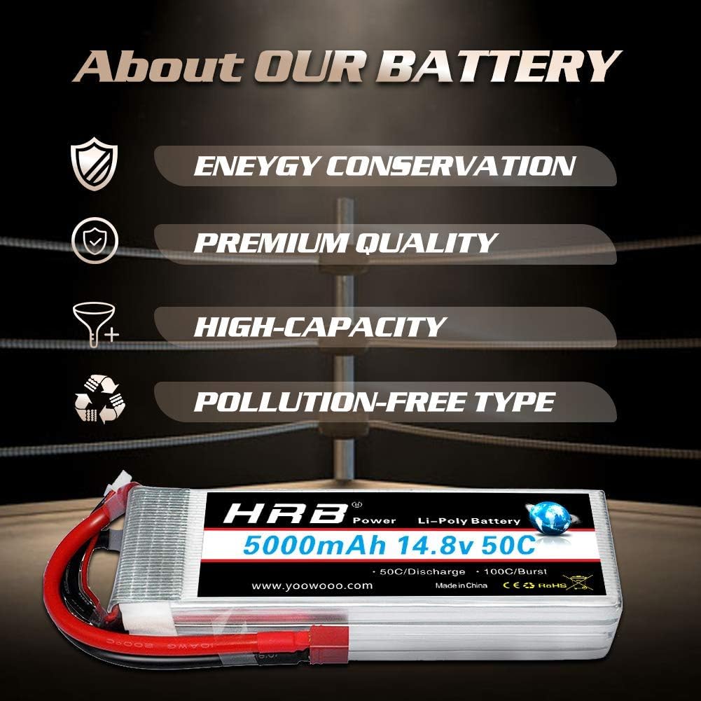 HRB 14.8v 5000mAh 50C 4S Lipo Battery with Deans T Plug for RC Airplane RC Helicopter, RC Car/Truck, RC Boat - Image 4
