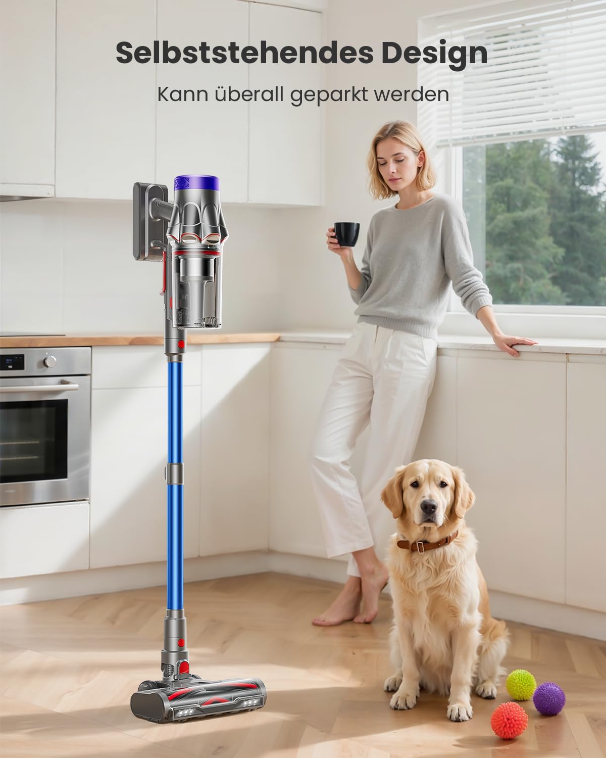 Akku Staubsauger 50000Pa/600W/65Min，Staubsauger Kabellos 1,8L mit OLED-Display, Mit Staubentfernungsfunktion, Selbststehender, Verwicklungsfreier Bürstenkopf,für Tierhaare/Teppiche/Hartböden/Auto 6