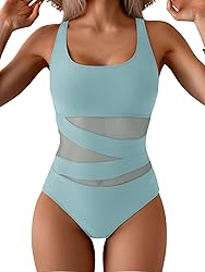 B2prity Women's Mesh One Piece Swimsuit Tummy
