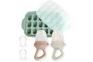 Hippypotamus Baby Food Feeder & Freezer Tray - Silicone Fruit Feeder - Pacifier Teething Toys - 2 Extra Pouches - Set of 2