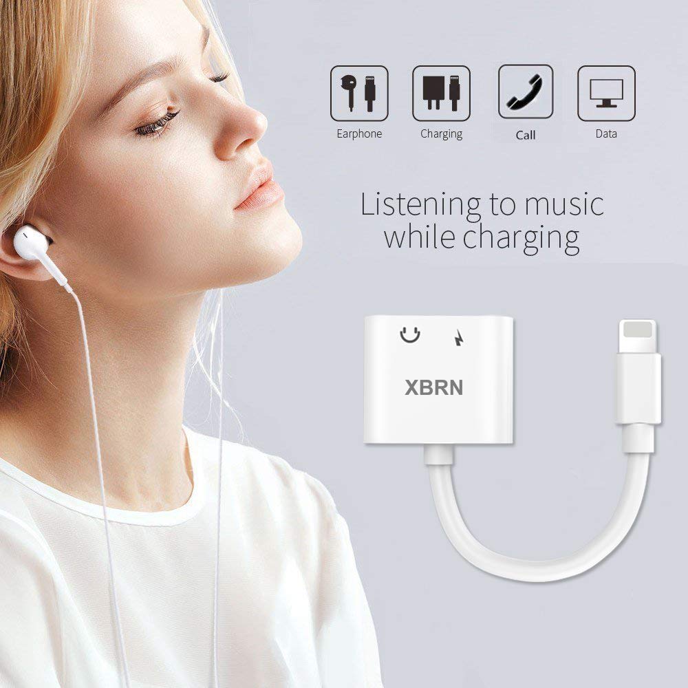 XBRN Lighning Adapter Splitter, Headphone Jack Audio & Charger Adapter Aux Cable Connector Compatible with Phone 7/7 Plus / 8/8 Plus/X (Calling + Music Control + Charge)