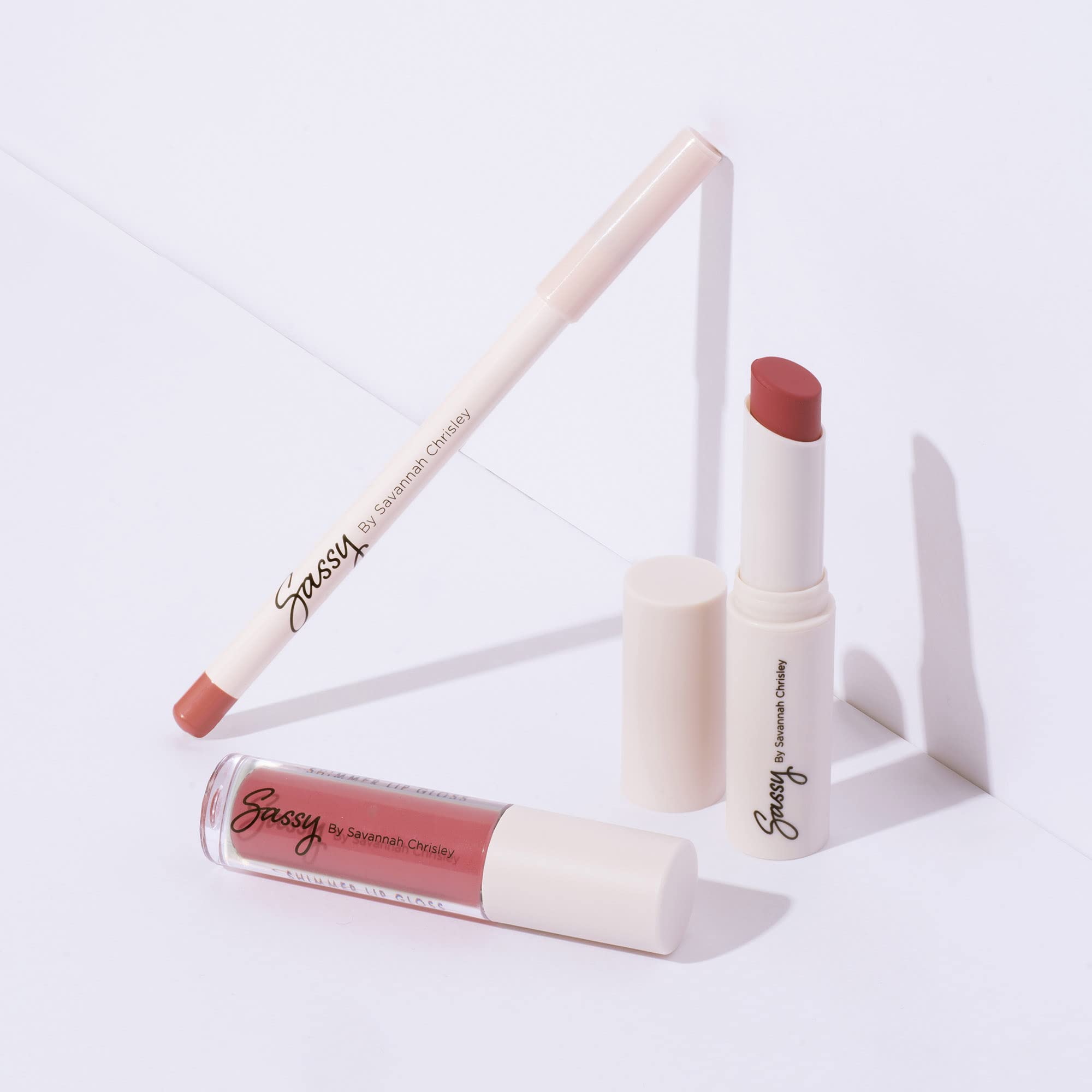 Sassy by Savannah Chrisley Signature Lip Kit - Contains Lip Color, Gloss, and Liner - Pigmented, Satiny, Lightweight and Shimmering Formulas - Adds Definition to Lips - Darling - 3 pc