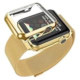 Probrotherbrand New Apple Watch Band Steel Milanese Loop Replacement Wrist Band with Free Plated Case for Apple Watch iWatch (Gold 42mm)