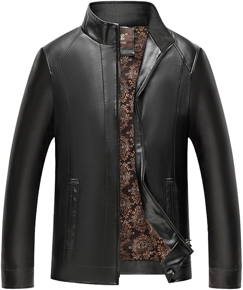 Men's Vintage Stand Collar PU Leather Jacket Winter Fashion Faux