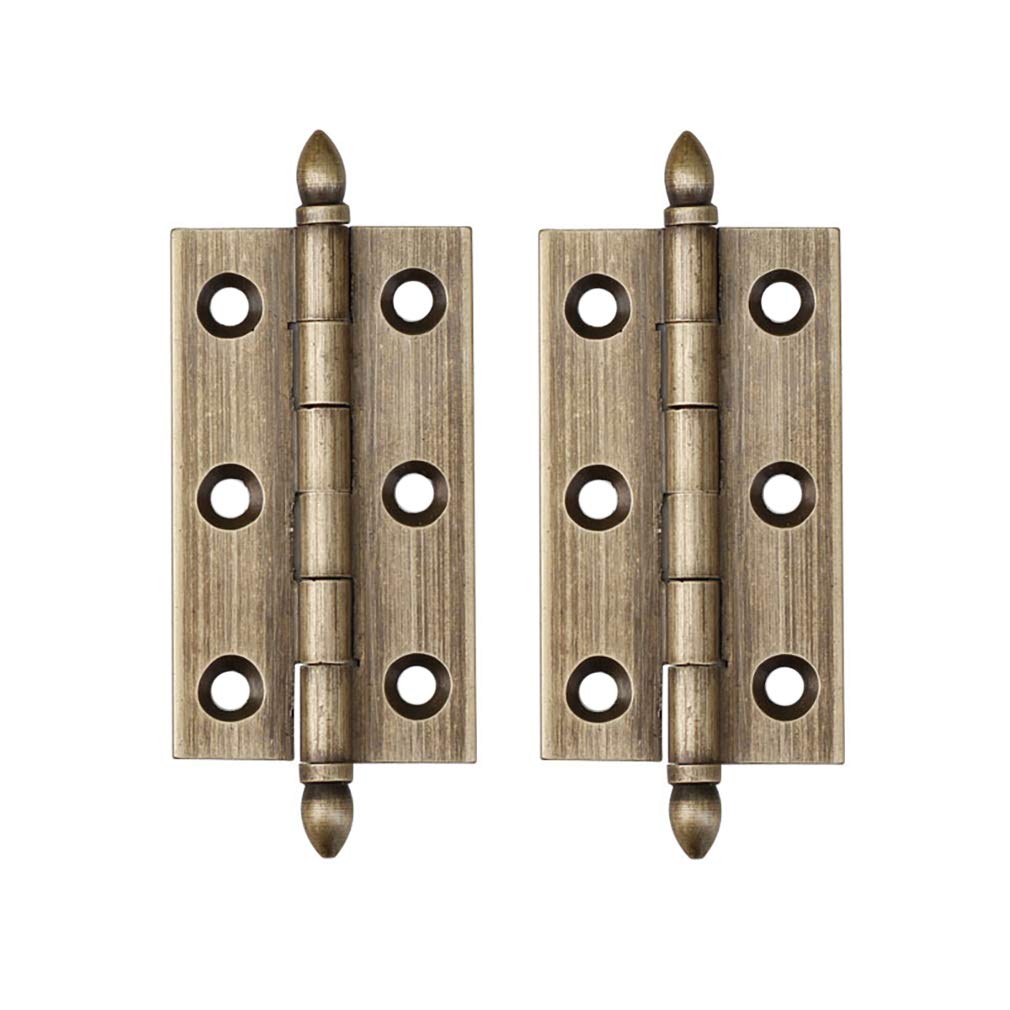 Tiazza 2Pcs 3"/75mm Antique Pure Brass Hinges Furniture Cabinet Drawer Door Crown Head Square Hinges (Antique Bronze)