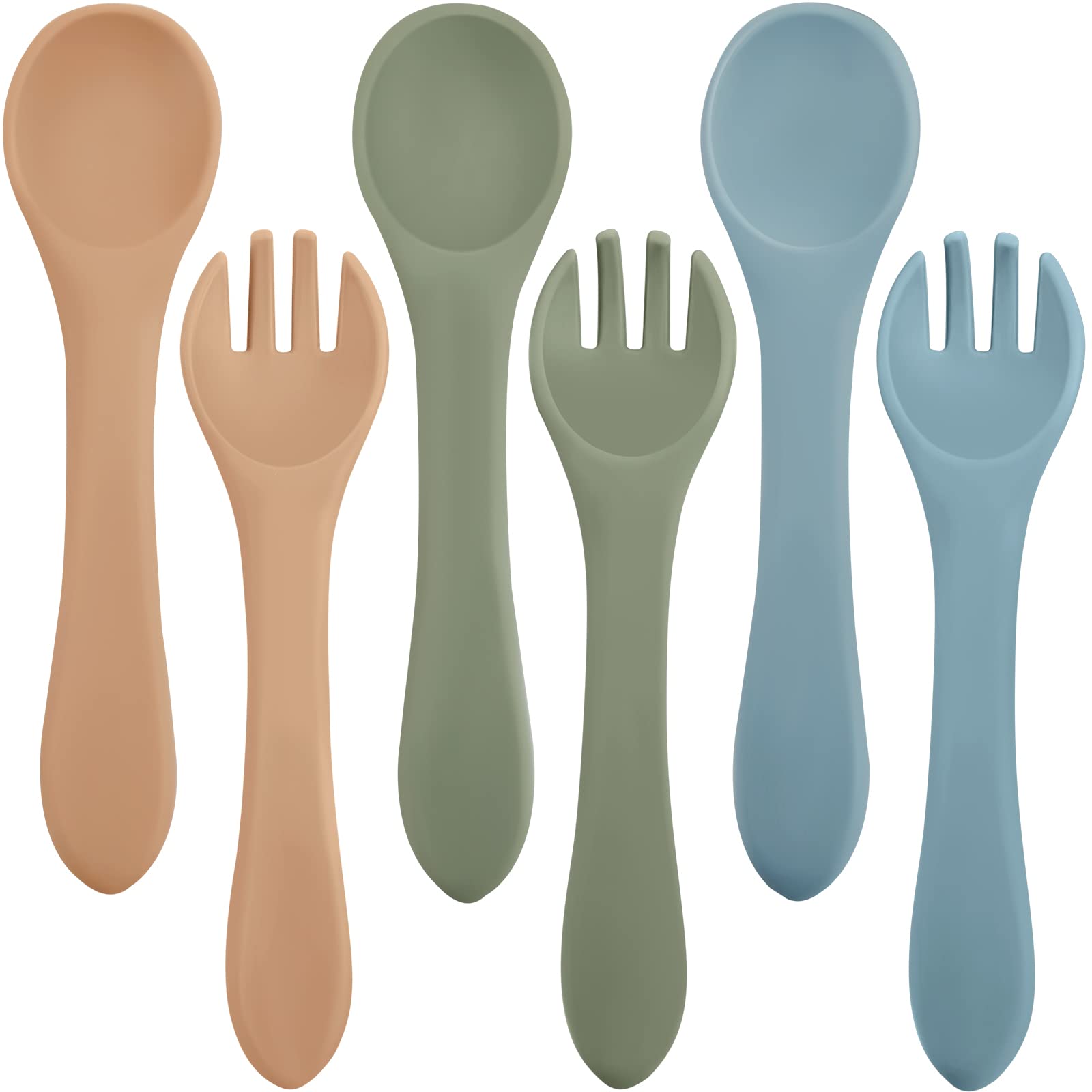 Photo 1 of Nuenen 6 Pieces Silicone Baby Feeding Forks and Spoons Set Hot Safety First Stage Self Feeding Supplies Mini Kids Utensils for over 6 Months Babies Boy Girl Toddlers First Foods (Nature Color)