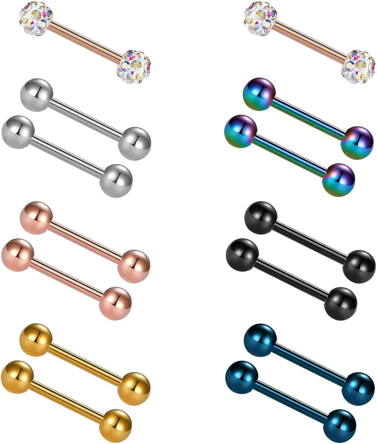 Aroncent Lot de 14 piercings pour lèvres, en acier chirurgical et zircon, longueur au choix 12