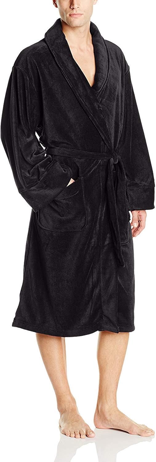 Intimo Mens Sheer Fleece Shawl Collar Robe, Black, One Size Amazon.ca