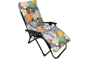 Srutirbo Waterproof Patio Lounge Chair Cushion, Indoor Outdoor Floral Printed Sun Lounger Pad Replacement with Ties, Rocking Chair Sofa Cushion Non-Slip High Back Chair Cushions, 66 Inch (A)