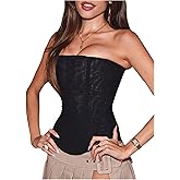 Floerns Women's Mesh Sheer Corset Tube Tops Strapless Sleeveless Lace Up Bandeau Corset Top Party Clubwear