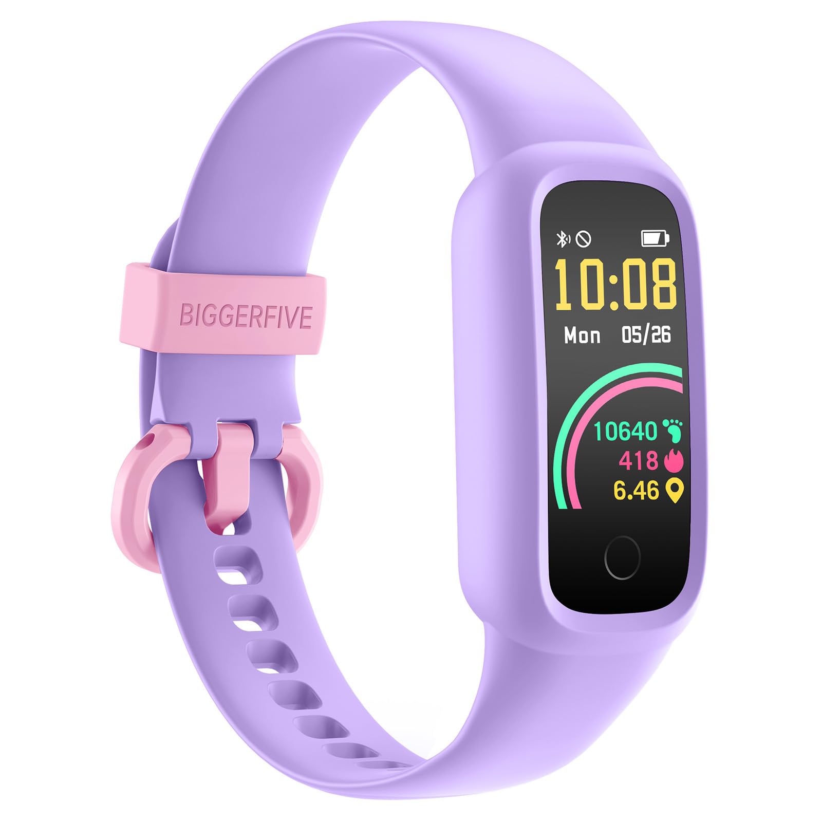 BIGGERFIVE Vigor 2 L Kids Fitness Tracker Watch for Boys Girls Ages 5-15, Activity Tracker, Heart Rate Sleep Monitor, IP68 Waterproof, Pedometer, Calorie Step Counter Watch, Lilac