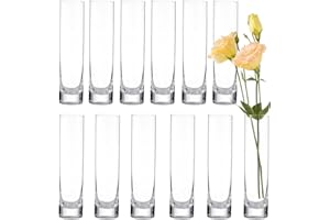 SIKMCLE Glass Cylinder Bud Vases for Centerpieces Set - 12 Clear Small Glass Vases for Wedding Decorations,Handmade Clear Glass Vases for Party Decor,Bud Vases in Bulk for Home Decor 7.5"