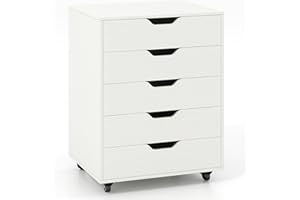 Giantex 5-Drawer Mobile Storage Cabinet with Wheels - Rolling Lateral Filing Under Desk Chest of Drawers, 19.5" x 16" x 25.5" Office Cabinet for Living Room, Study