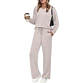 WIHOLL Lounge Sets for Women 2026 V Neck 2 Piece Outfits Airport Wide Leg Pants Matching Set Sweatsuits