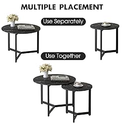 Wolawu Coffee Table Black Round Nesting Table for