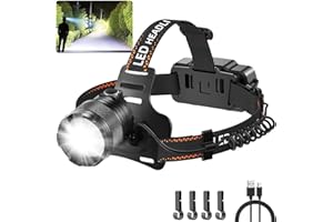 Staaricc Super Bright Aluminum Headlamp, Rechargeable Headlamp High Lumen, 90° Adjustable Focus Head Lights for Forehead, Head Lamps LED Rechargeable, Waterproof Headlamps for Adults Camping Hard Hat