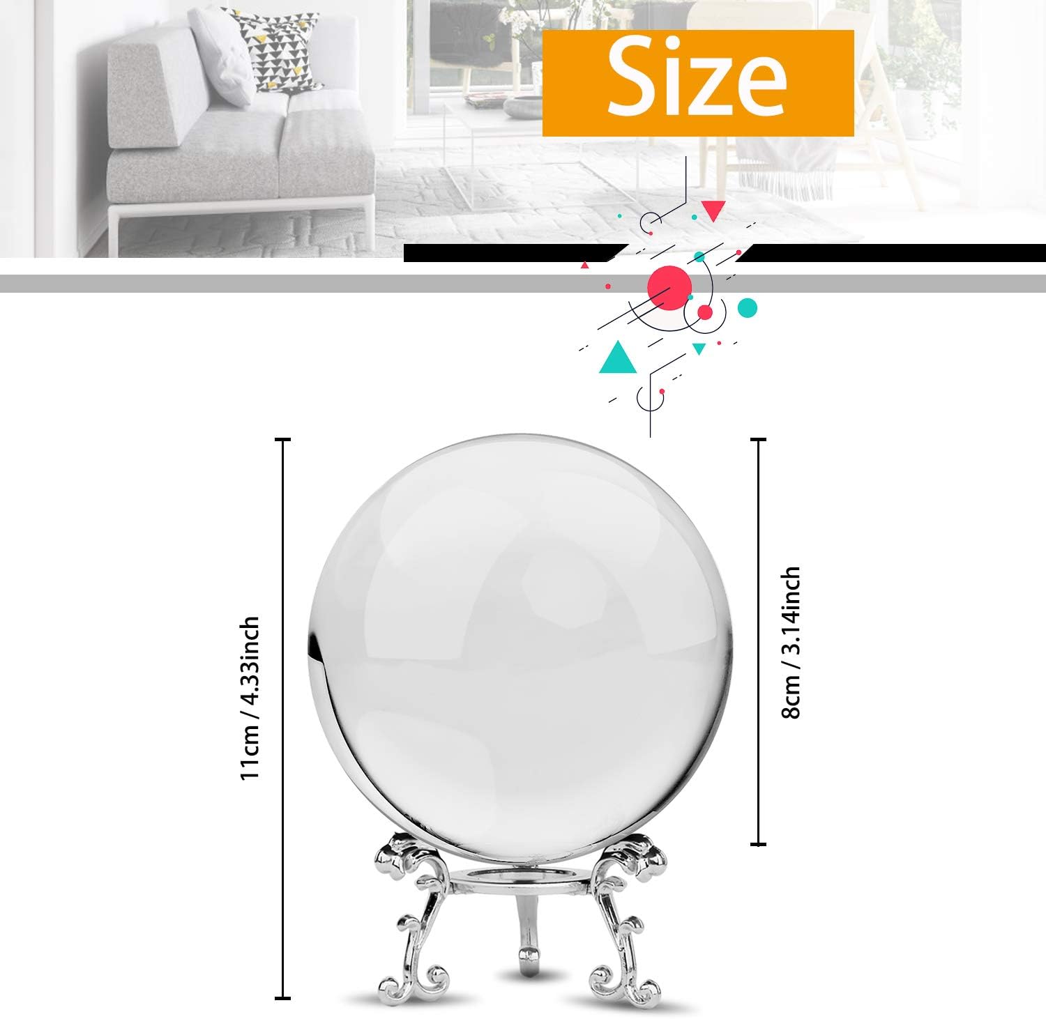 MerryNine 80mm/3.15" Photograph K9 Crystal Ball with Stylish Metallic Stand, Decorative and Photography Accessory (Transparent) - Image 3