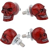 Lunsom License Plate Fasteners, 4 Pack Skull Shape Frame Kit Replacement Car Tag Screw Bolts Fit for Most Motorcycles Vehicles Truck SUV(Red)