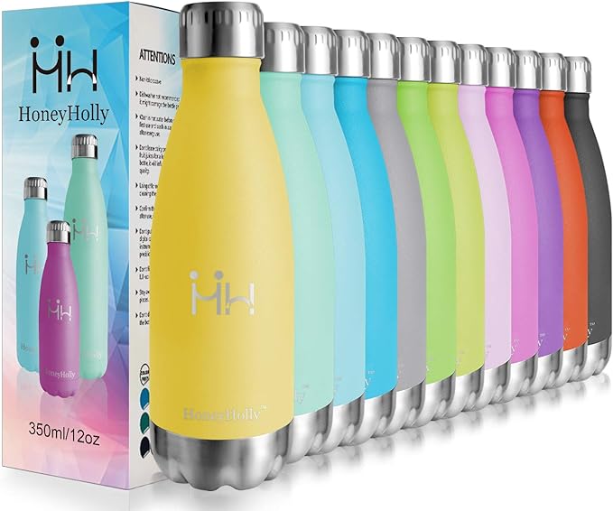 HoneyHolly Stainless Steel Water Bottle, Double Walled Vacuum Insulated