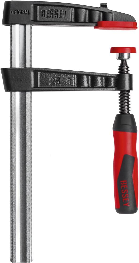 Malleable Cast Iron Screw Clamps - TG25-2K Opening: 250mm / Throat Depth: 120mm / Rail: 29mm x 9mm, Black/Red/Silver
